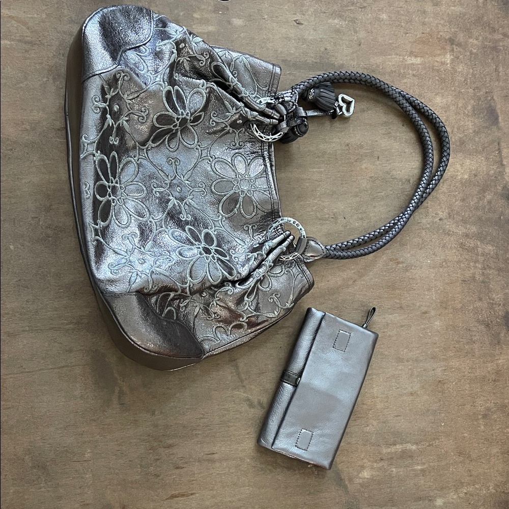 Floral Embossed Silver Purse and Handbag